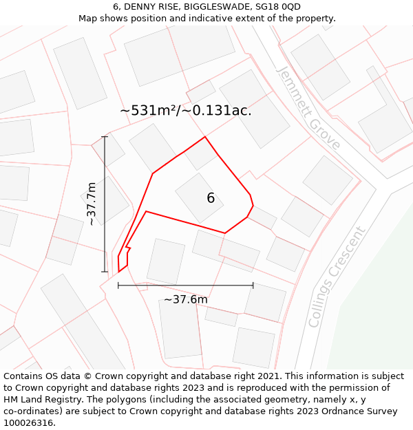 6, DENNY RISE, BIGGLESWADE, SG18 0QD: Plot and title map