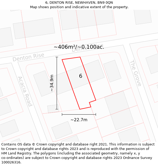 6, DENTON RISE, NEWHAVEN, BN9 0QN: Plot and title map