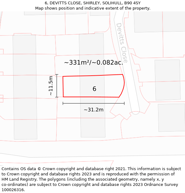 6, DEVITTS CLOSE, SHIRLEY, SOLIHULL, B90 4SY: Plot and title map