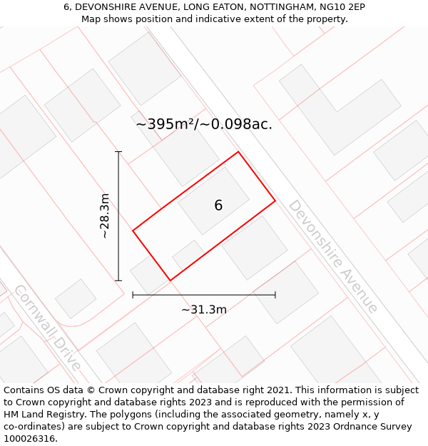 6, DEVONSHIRE AVENUE, LONG EATON, NOTTINGHAM, NG10 2EP: Plot and title map