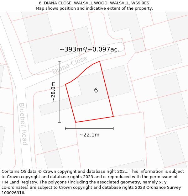 6, DIANA CLOSE, WALSALL WOOD, WALSALL, WS9 9ES: Plot and title map