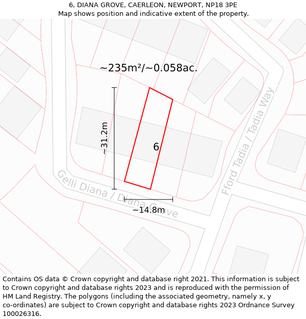 6, DIANA GROVE, CAERLEON, NEWPORT, NP18 3PE: Plot and title map