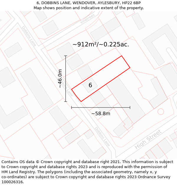 6, DOBBINS LANE, WENDOVER, AYLESBURY, HP22 6BP: Plot and title map