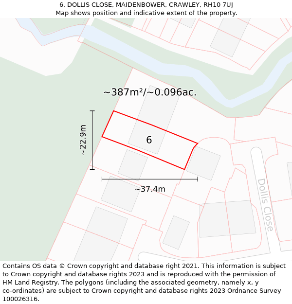 6, DOLLIS CLOSE, MAIDENBOWER, CRAWLEY, RH10 7UJ: Plot and title map