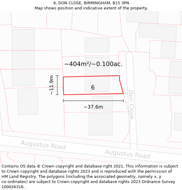 6, DON CLOSE, BIRMINGHAM, B15 3PN: Plot and title map