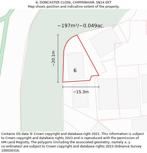 6, DONCASTER CLOSE, CHIPPENHAM, SN14 0XT: Plot and title map