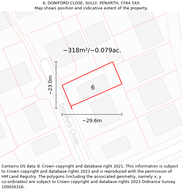 6, DONIFORD CLOSE, SULLY, PENARTH, CF64 5XA: Plot and title map