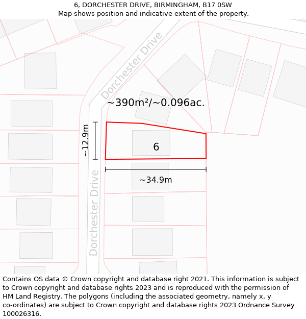 6, DORCHESTER DRIVE, BIRMINGHAM, B17 0SW: Plot and title map