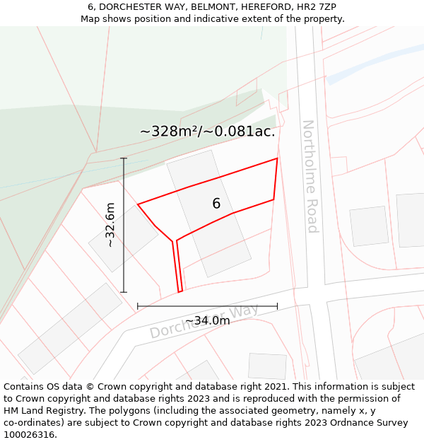 6, DORCHESTER WAY, BELMONT, HEREFORD, HR2 7ZP: Plot and title map