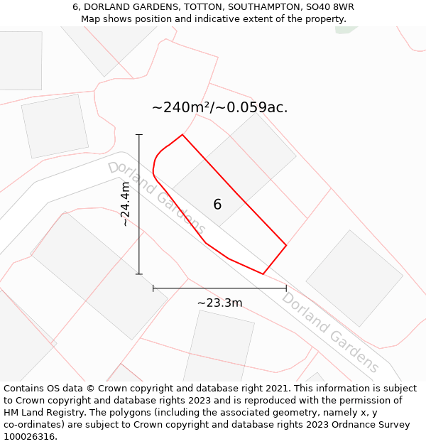 6, DORLAND GARDENS, TOTTON, SOUTHAMPTON, SO40 8WR: Plot and title map