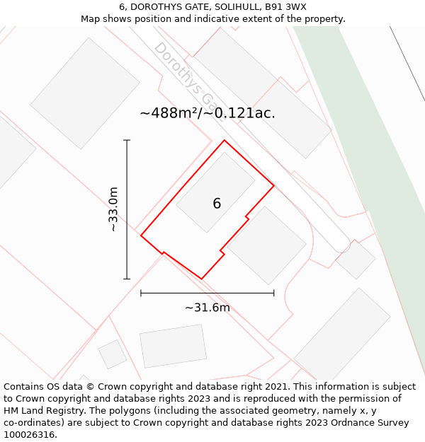 6, DOROTHYS GATE, SOLIHULL, B91 3WX: Plot and title map