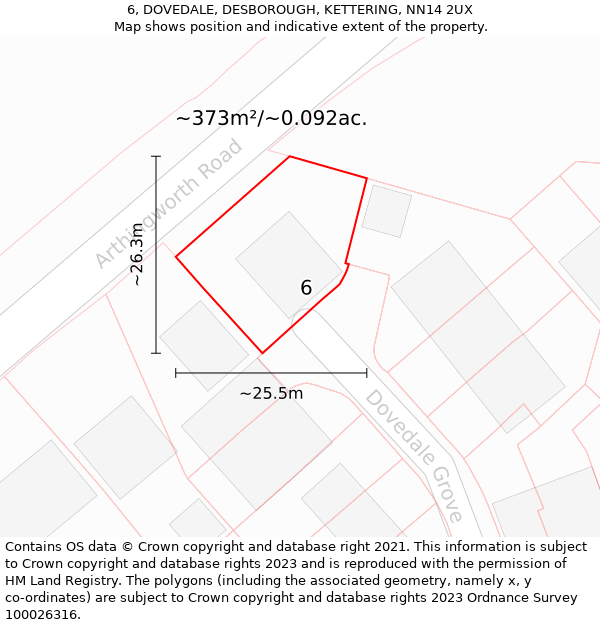 6, DOVEDALE, DESBOROUGH, KETTERING, NN14 2UX: Plot and title map