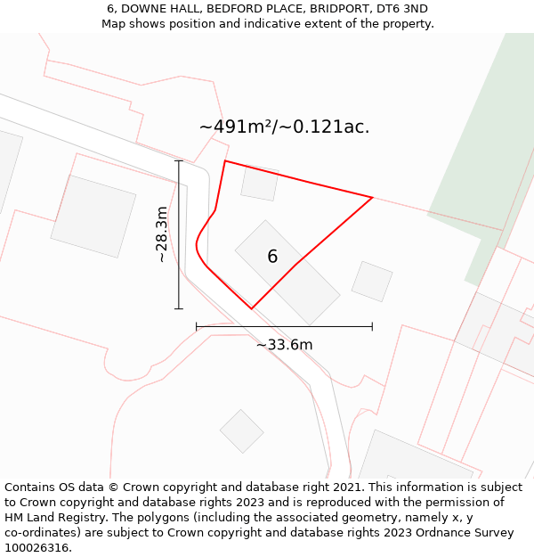 6, DOWNE HALL, BEDFORD PLACE, BRIDPORT, DT6 3ND: Plot and title map