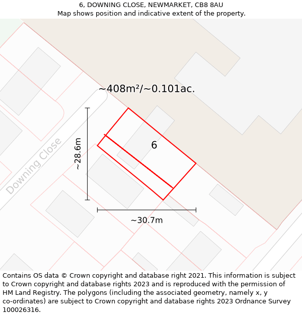 6, DOWNING CLOSE, NEWMARKET, CB8 8AU: Plot and title map