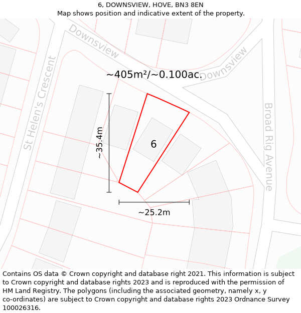 6, DOWNSVIEW, HOVE, BN3 8EN: Plot and title map