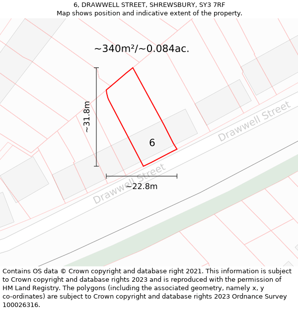 6, DRAWWELL STREET, SHREWSBURY, SY3 7RF: Plot and title map