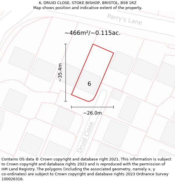 6, DRUID CLOSE, STOKE BISHOP, BRISTOL, BS9 1RZ: Plot and title map