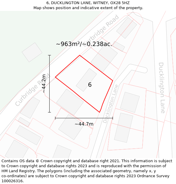 6, DUCKLINGTON LANE, WITNEY, OX28 5HZ: Plot and title map