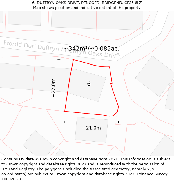 6, DUFFRYN OAKS DRIVE, PENCOED, BRIDGEND, CF35 6LZ: Plot and title map