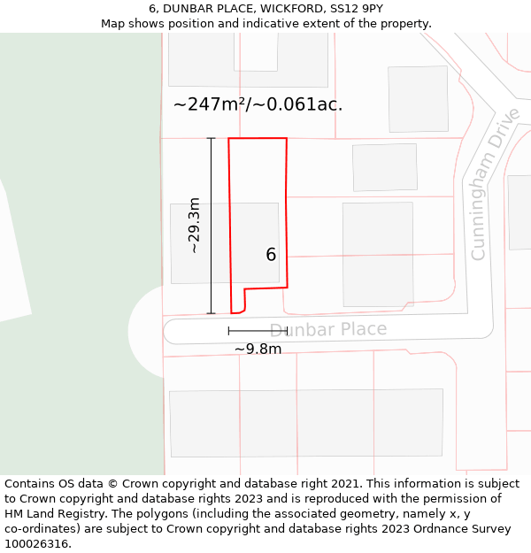 6, DUNBAR PLACE, WICKFORD, SS12 9PY: Plot and title map