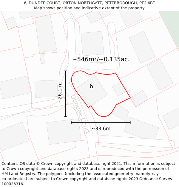 6, DUNDEE COURT, ORTON NORTHGATE, PETERBOROUGH, PE2 6BT: Plot and title map