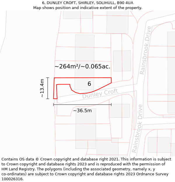 6, DUNLEY CROFT, SHIRLEY, SOLIHULL, B90 4UA: Plot and title map