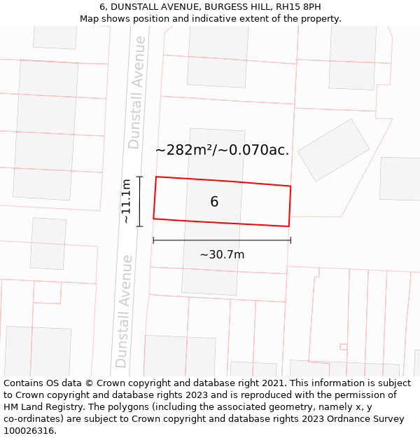 6, DUNSTALL AVENUE, BURGESS HILL, RH15 8PH: Plot and title map