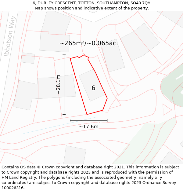 6, DURLEY CRESCENT, TOTTON, SOUTHAMPTON, SO40 7QA: Plot and title map