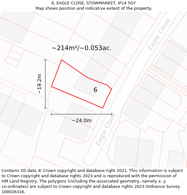 6, EAGLE CLOSE, STOWMARKET, IP14 5GY: Plot and title map