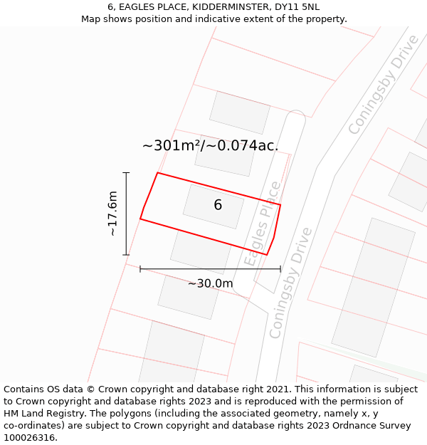 6, EAGLES PLACE, KIDDERMINSTER, DY11 5NL: Plot and title map