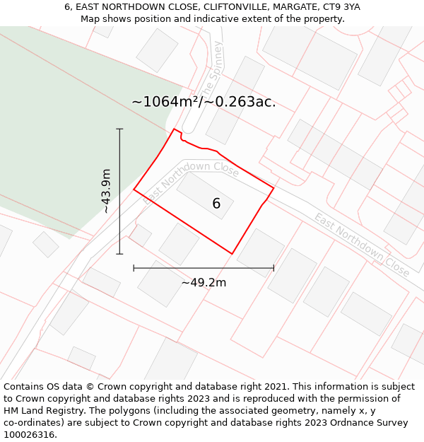 6, EAST NORTHDOWN CLOSE, CLIFTONVILLE, MARGATE, CT9 3YA: Plot and title map