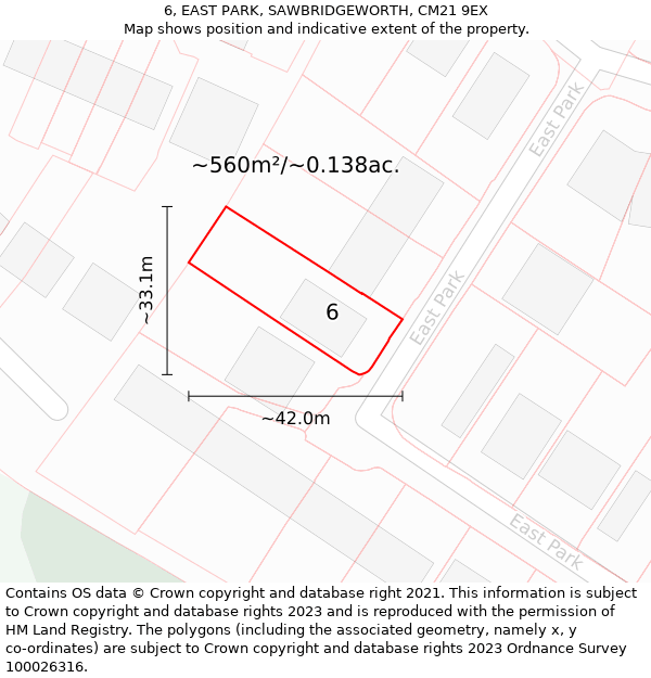 6, EAST PARK, SAWBRIDGEWORTH, CM21 9EX: Plot and title map