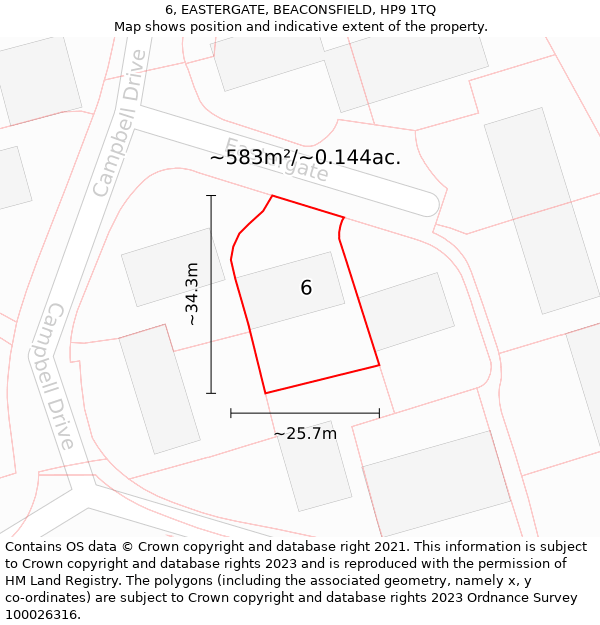 6, EASTERGATE, BEACONSFIELD, HP9 1TQ: Plot and title map