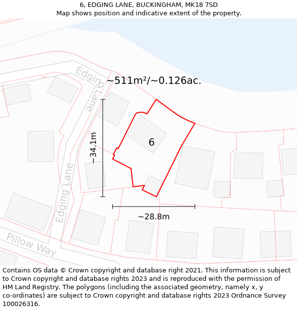 6, EDGING LANE, BUCKINGHAM, MK18 7SD: Plot and title map