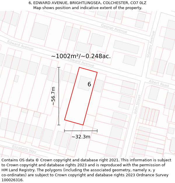 6, EDWARD AVENUE, BRIGHTLINGSEA, COLCHESTER, CO7 0LZ: Plot and title map