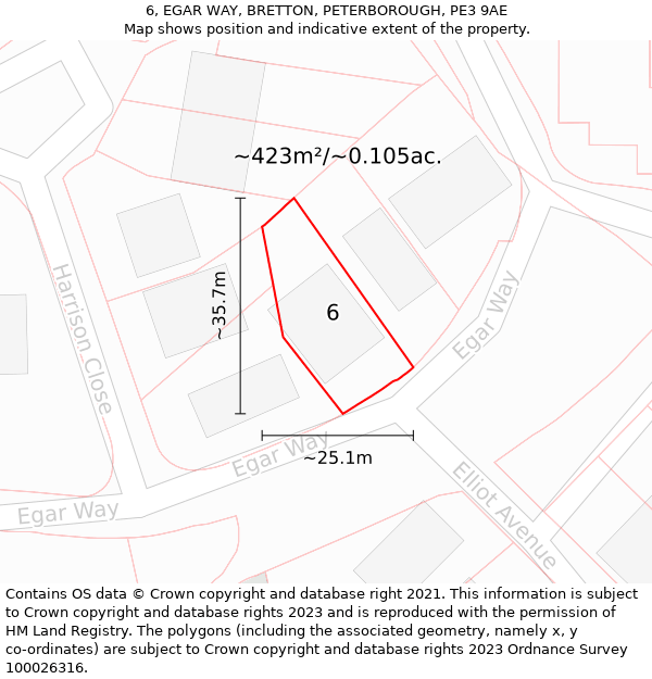 6, EGAR WAY, BRETTON, PETERBOROUGH, PE3 9AE: Plot and title map