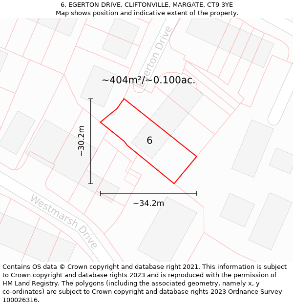 6, EGERTON DRIVE, CLIFTONVILLE, MARGATE, CT9 3YE: Plot and title map