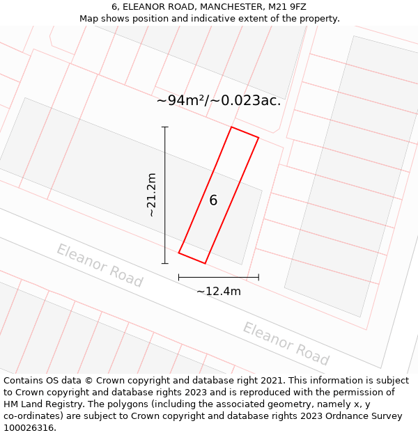 6, ELEANOR ROAD, MANCHESTER, M21 9FZ: Plot and title map