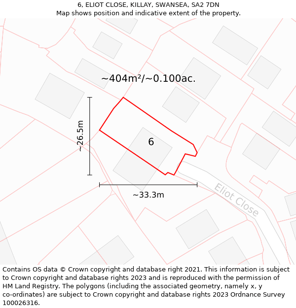 6, ELIOT CLOSE, KILLAY, SWANSEA, SA2 7DN: Plot and title map