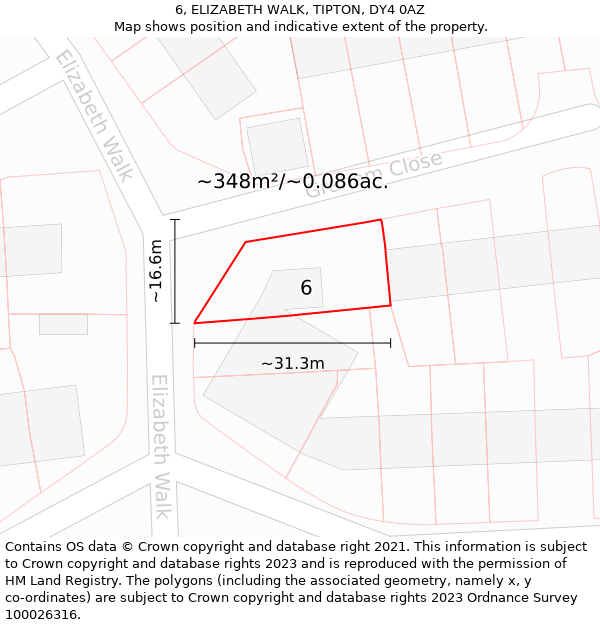 6, ELIZABETH WALK, TIPTON, DY4 0AZ: Plot and title map