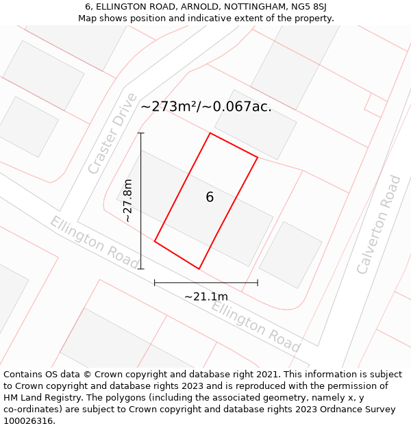 6, ELLINGTON ROAD, ARNOLD, NOTTINGHAM, NG5 8SJ: Plot and title map