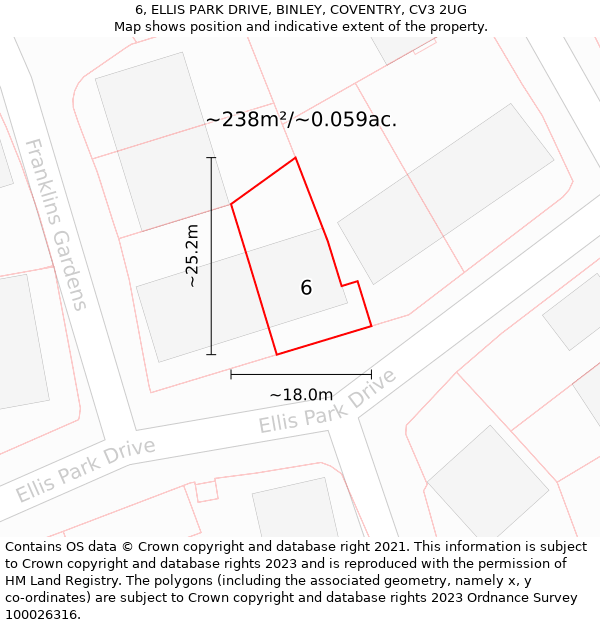 6, ELLIS PARK DRIVE, BINLEY, COVENTRY, CV3 2UG: Plot and title map