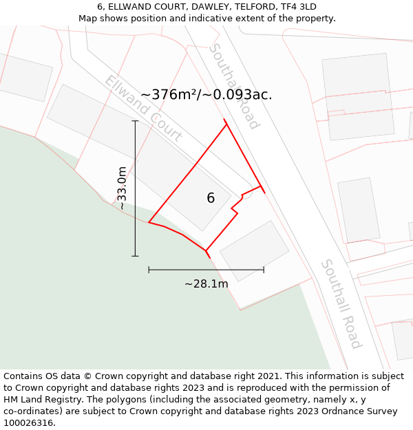 6, ELLWAND COURT, DAWLEY, TELFORD, TF4 3LD: Plot and title map