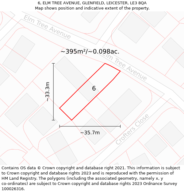 6, ELM TREE AVENUE, GLENFIELD, LEICESTER, LE3 8QA: Plot and title map