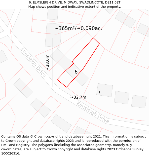 6, ELMSLEIGH DRIVE, MIDWAY, SWADLINCOTE, DE11 0ET: Plot and title map