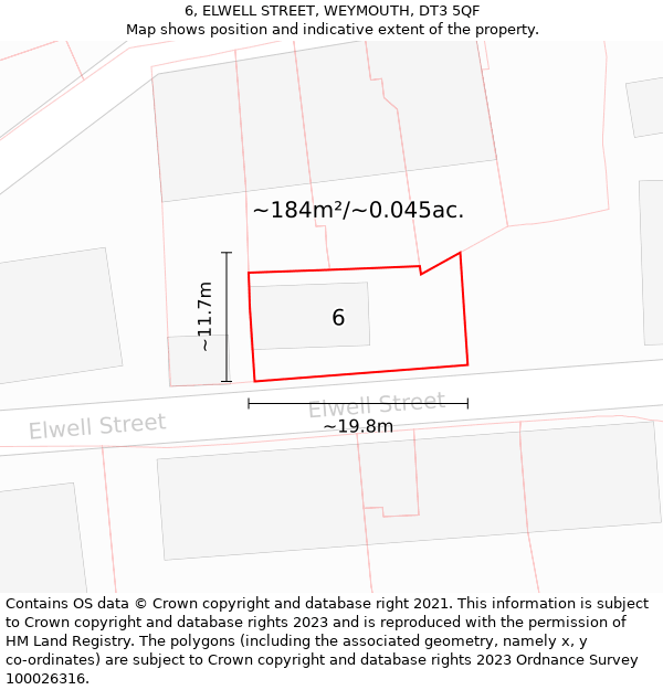 6, ELWELL STREET, WEYMOUTH, DT3 5QF: Plot and title map