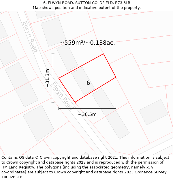 6, ELWYN ROAD, SUTTON COLDFIELD, B73 6LB: Plot and title map