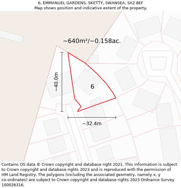 6, EMMANUEL GARDENS, SKETTY, SWANSEA, SA2 8EF: Plot and title map