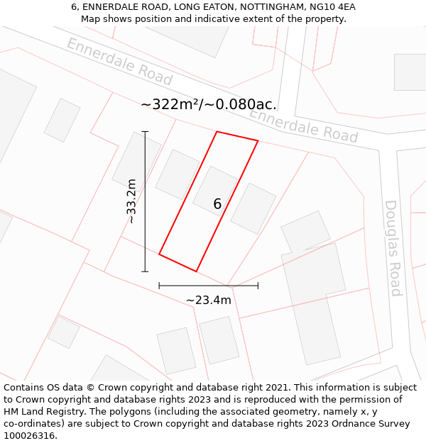 6, ENNERDALE ROAD, LONG EATON, NOTTINGHAM, NG10 4EA: Plot and title map