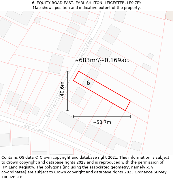 6, EQUITY ROAD EAST, EARL SHILTON, LEICESTER, LE9 7FY: Plot and title map